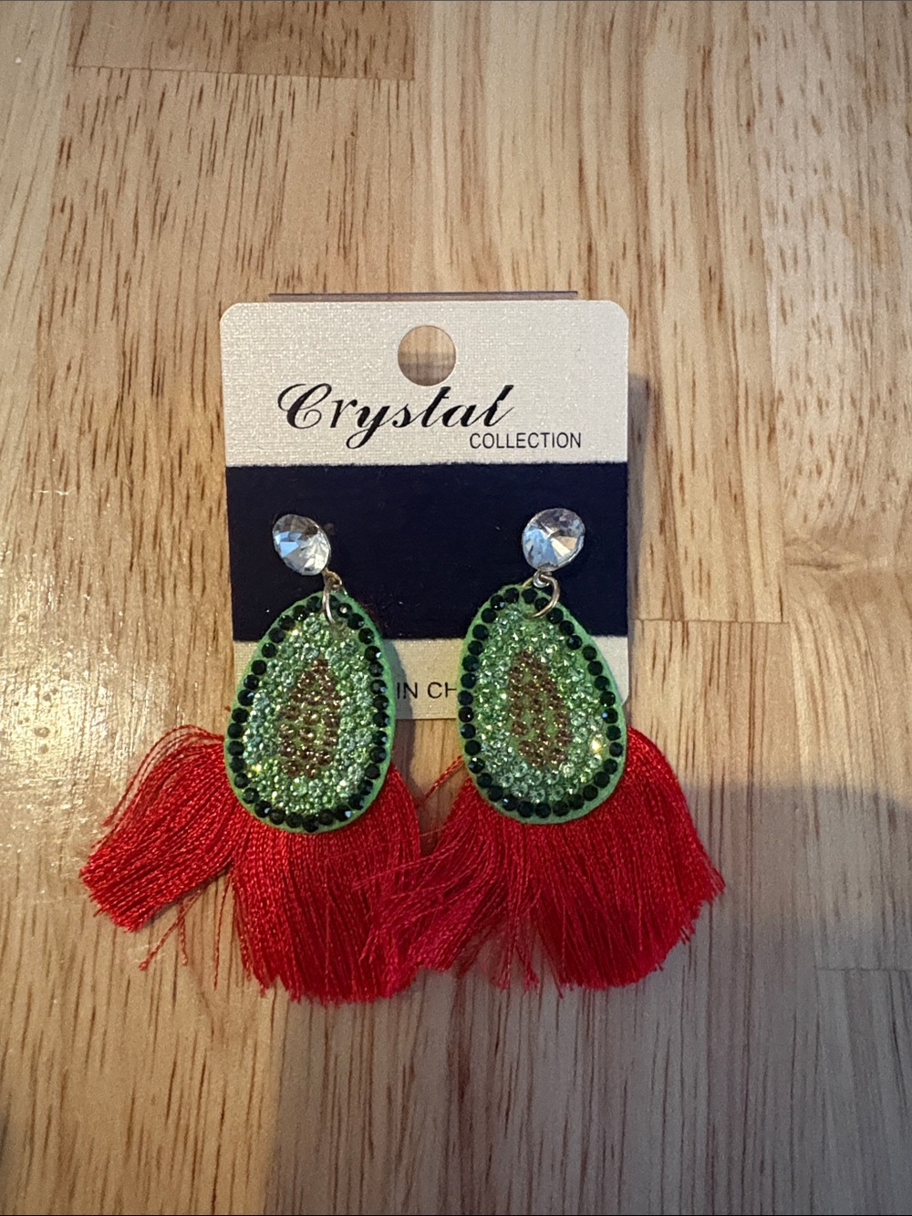 Red tassel avocado earrings